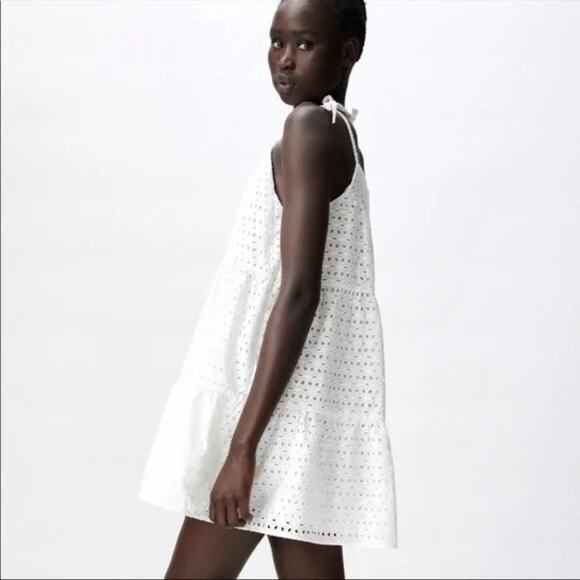ZARA White Eyelet Sleeveless Embroidered Dress S cottage EUC‎ - Picture 5 of 15